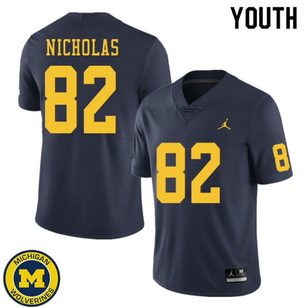 Youth University of Michigan #82 Desmond Nicholas Navy Embroidery Jersey